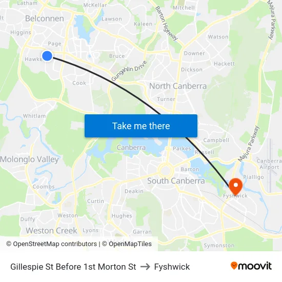 Gillespie St Before 1st Morton St to Fyshwick map