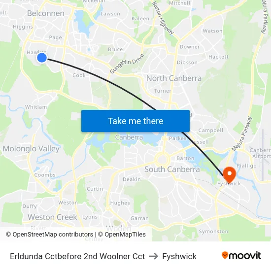 Erldunda Cctbefore 2nd Woolner Cct to Fyshwick map