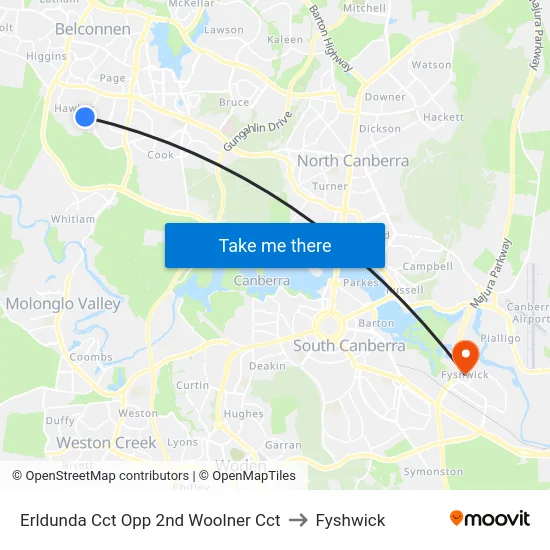 Erldunda Cct Opp 2nd Woolner Cct to Fyshwick map