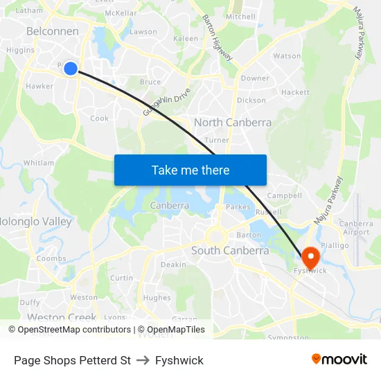 Page Shops Petterd St to Fyshwick map