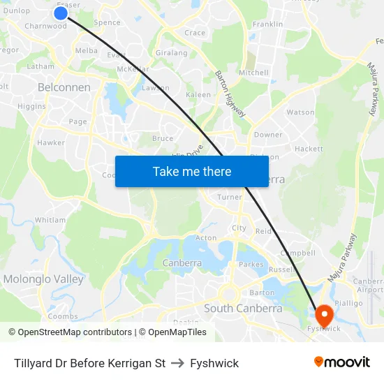Tillyard Dr Before Kerrigan St to Fyshwick map