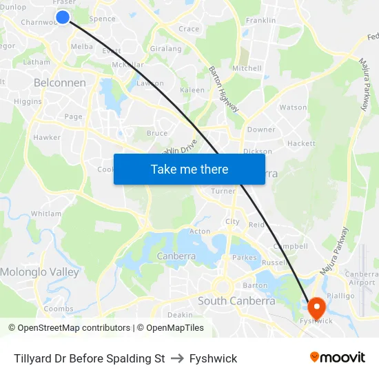 Tillyard Dr Before Spalding St to Fyshwick map
