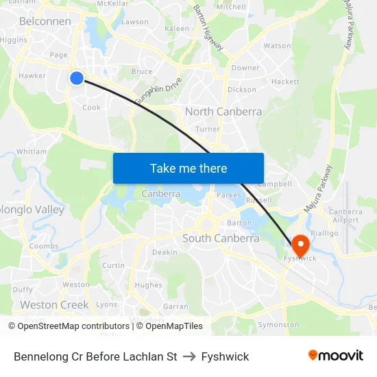 Bennelong Cr Before Lachlan St to Fyshwick map