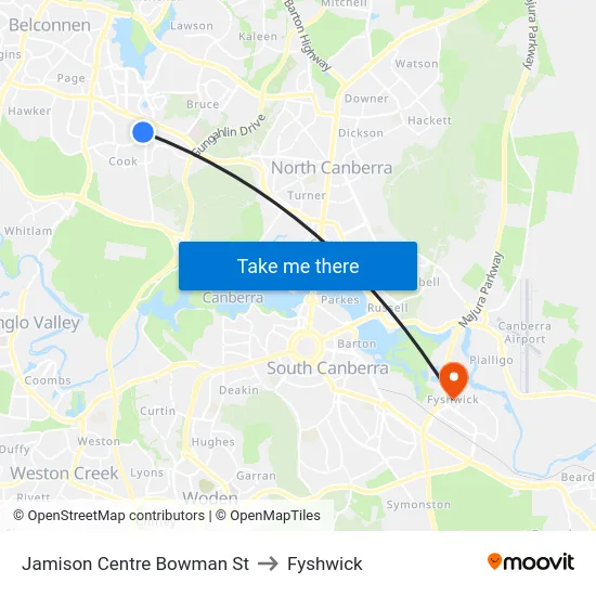 Jamison Centre Bowman St to Fyshwick map