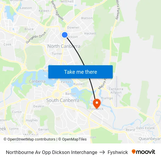 Northbourne Av Opp Dickson Interchange to Fyshwick map
