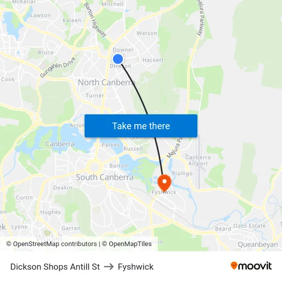 Dickson Shops Antill St to Fyshwick map