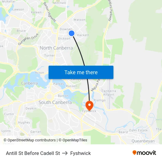 Antill St Before Cadell St to Fyshwick map