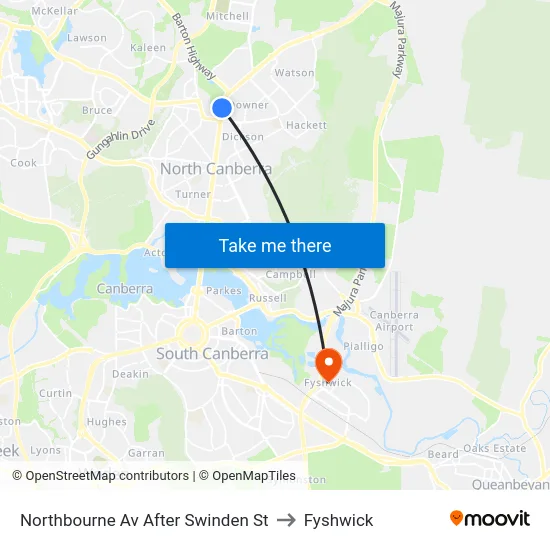 Northbourne Av After Swinden St to Fyshwick map