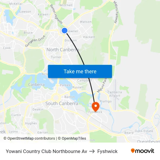 Yowani Country Club Northbourne Av to Fyshwick map