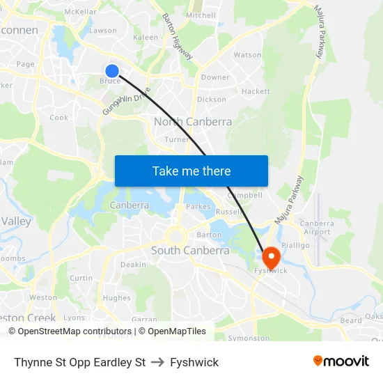 Thynne St Opp Eardley St to Fyshwick map