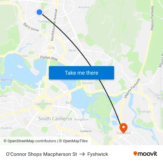 O'Connor Shops Macpherson St to Fyshwick map