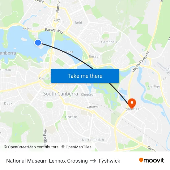 National Museum Lennox Crossing to Fyshwick map