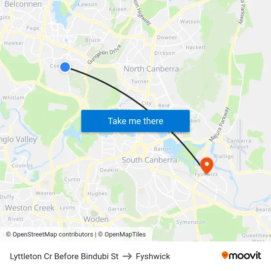 Lyttleton Cr Before Bindubi St to Fyshwick map
