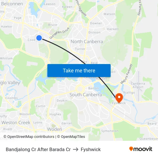 Bandjalong Cr After Barada Cr to Fyshwick map