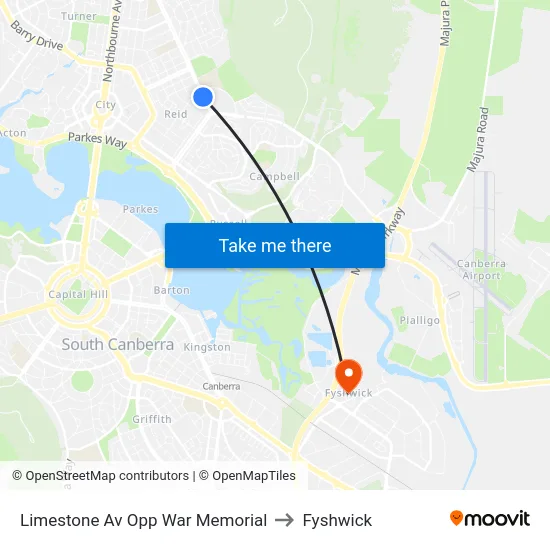 Limestone Av Opp War Memorial to Fyshwick map