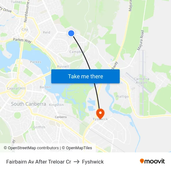 Fairbairn Av After Treloar Cr to Fyshwick map