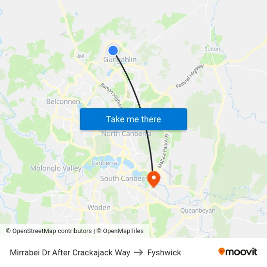 Mirrabei Dr After Crackajack Way to Fyshwick map