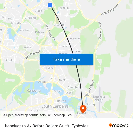 Kosciuszko Av Before Bollard St to Fyshwick map