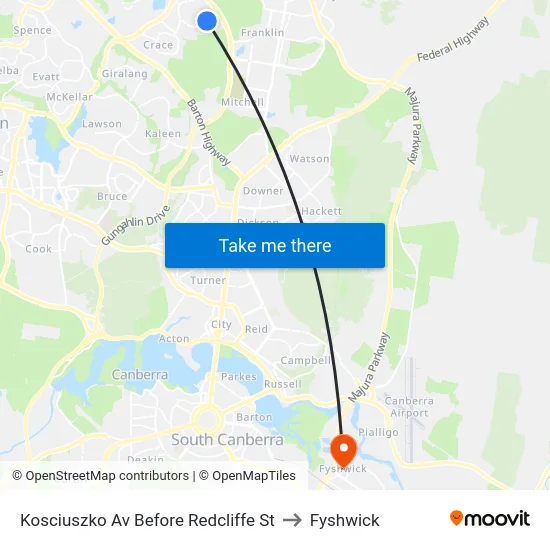 Kosciuszko Av Before Redcliffe St to Fyshwick map