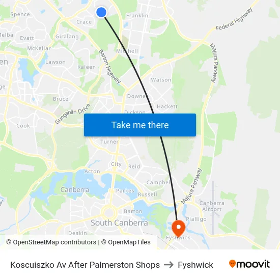 Koscuiszko Av After Palmerston Shops to Fyshwick map