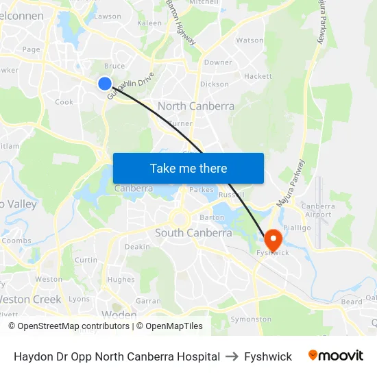 Haydon Dr Opp North Canberra Hospital to Fyshwick map