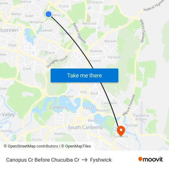 Canopus Cr Before Chuculba Cr to Fyshwick map