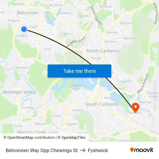 Belconnen Way Opp Chewings St to Fyshwick map