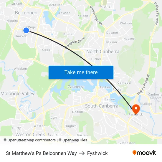 St Matthew's Ps Belconnen Way to Fyshwick map