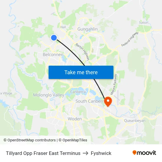 Tillyard Opp Fraser East Terminus to Fyshwick map