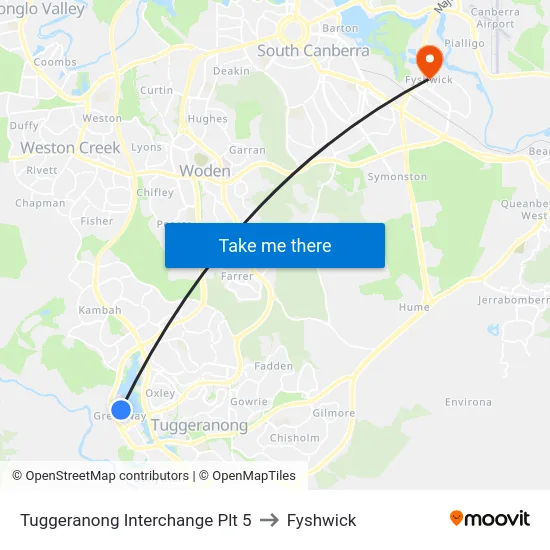 Tuggeranong Interchange Plt 5 to Fyshwick map