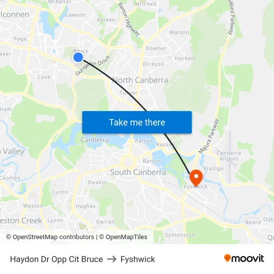 Haydon Dr Opp Cit Bruce to Fyshwick map