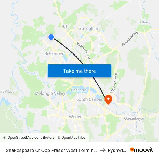 Shakespeare Cr Opp Fraser West Terminus to Fyshwick map