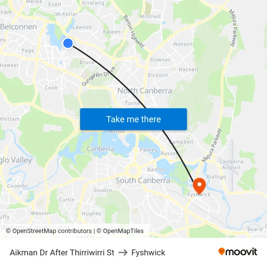Aikman Dr After Thirriwirri St to Fyshwick map