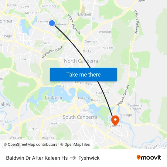 Baldwin Dr After Kaleen Hs to Fyshwick map