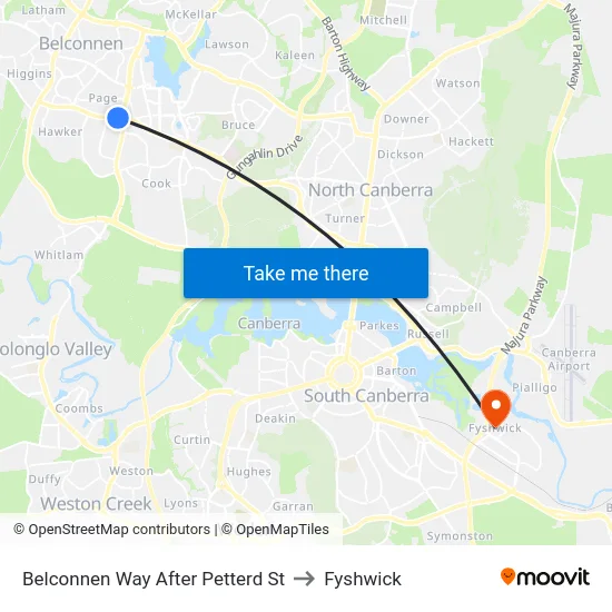 Belconnen Way After Petterd St to Fyshwick map