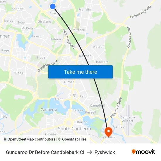 Gundaroo Dr Before Candblebark Cl to Fyshwick map