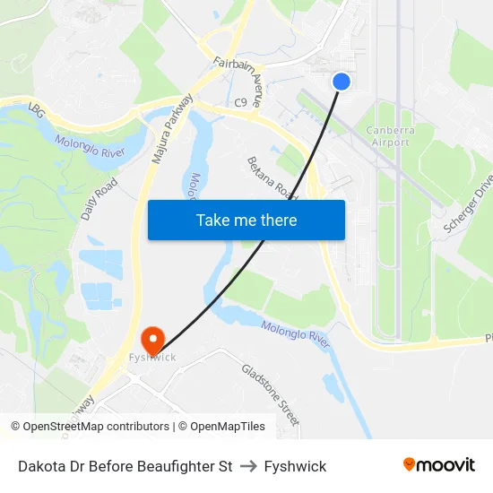 Dakota Dr Before Beaufighter St to Fyshwick map