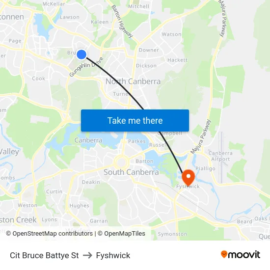 Cit Bruce Battye St to Fyshwick map