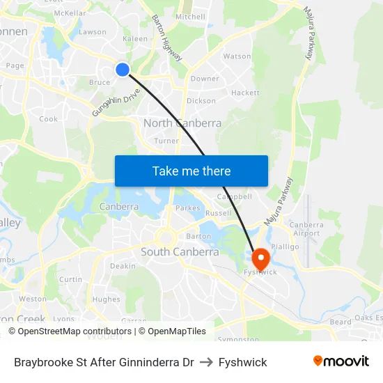 Braybrooke St After Ginninderra Dr to Fyshwick map
