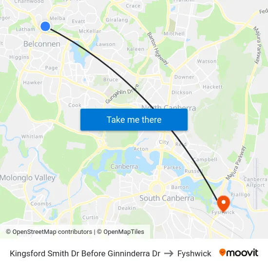 Kingsford Smith Dr Before Ginninderra Dr to Fyshwick map