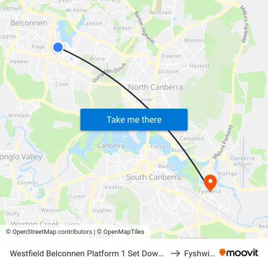 Westfield Belconnen Platform 1 Set Down Only to Fyshwick map