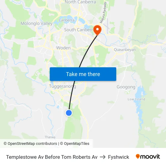 Templestowe Av Before Tom Roberts Av to Fyshwick map