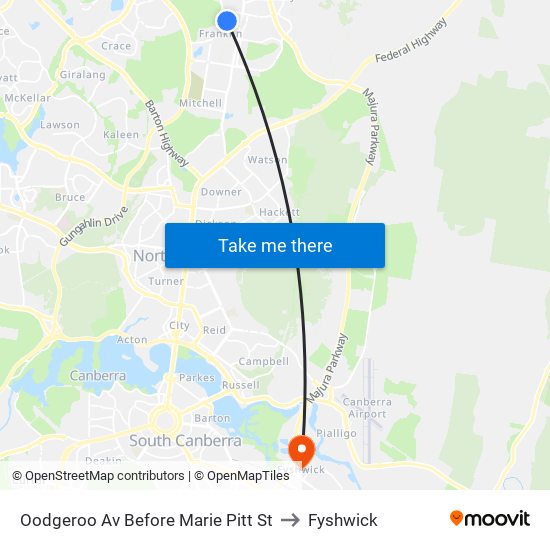 Oodgeroo Av Before Marie Pitt St to Fyshwick map