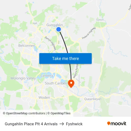 Gungahlin Place Plt 4 Arrivals to Fyshwick map