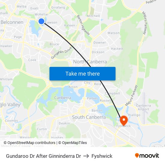 Gundaroo Dr After Ginninderra Dr to Fyshwick map