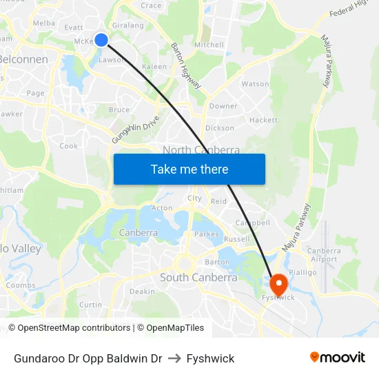 Gundaroo Dr Opp Baldwin Dr to Fyshwick map