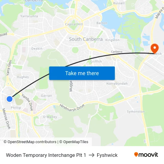 Woden Temporary Interchange Plt 1 to Fyshwick map