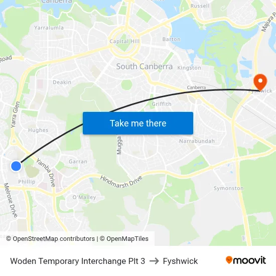 Woden Temporary Interchange Plt 3 to Fyshwick map