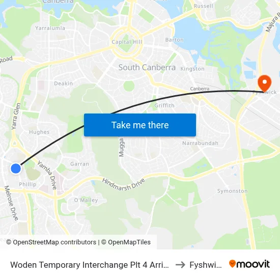 Woden Temporary Interchange Plt 4 Arrive to Fyshwick map