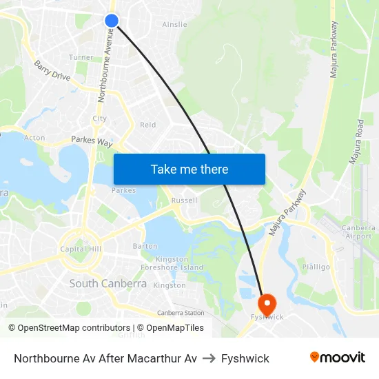 Northbourne Av After Macarthur Av to Fyshwick map